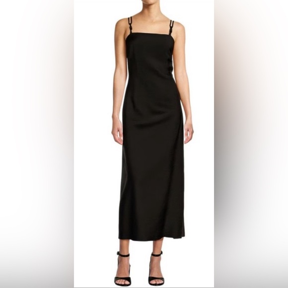 ANTONIO MELANI Dresses & Skirts - ANTONIO MELANI Black Isabella Satin Slip Square Neck Sleeveless Midi Dress 6 Six